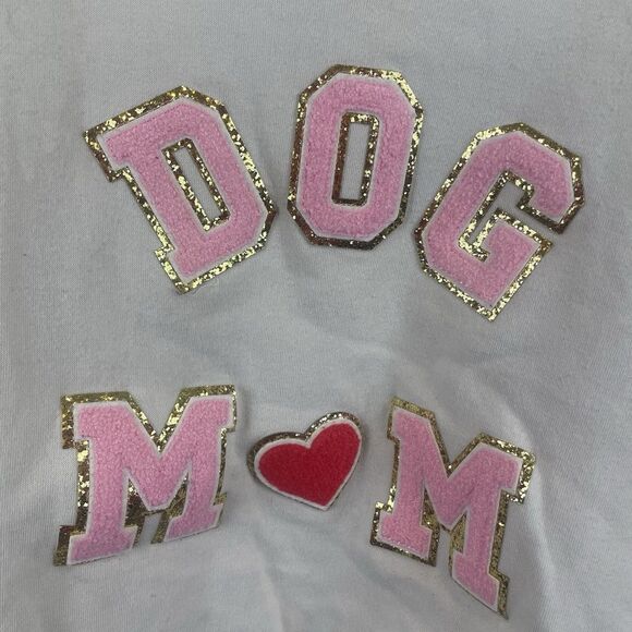 Judith‎ March Chenille Dog Mom  Cream Semi Cropped Oversized Sweatshirt Sz Large - Picture 8 of 8